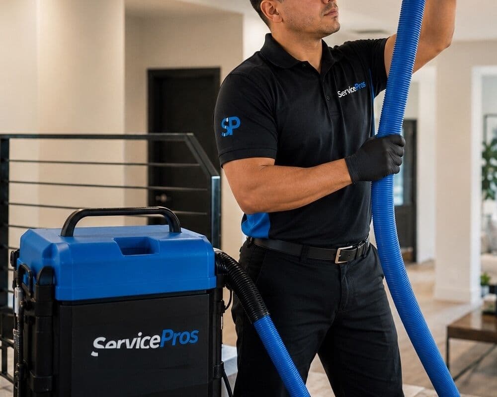 ServicePros commercial equipment — truck-mounted vacuum, power brushes, HEPA filtration