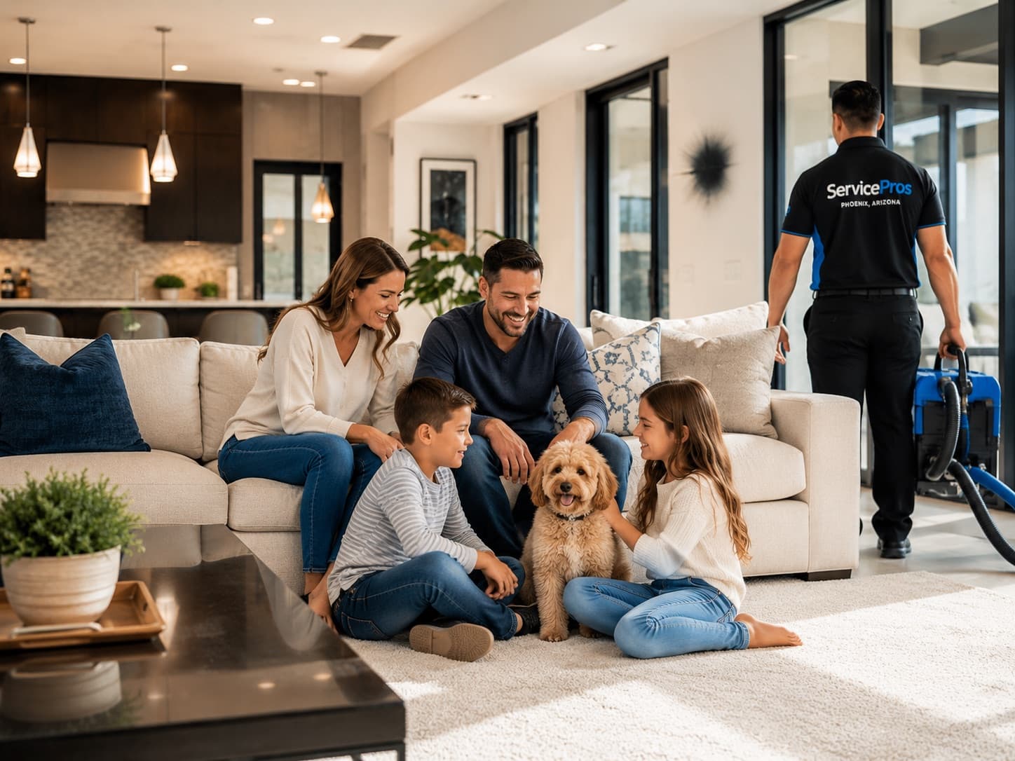 Portland family enjoying a warm, clean-air home after a ServicePros air duct and chimney service