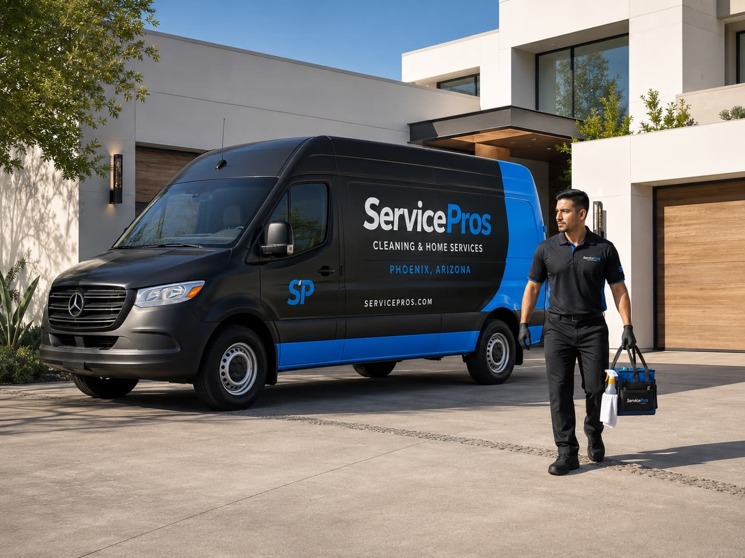 ServicePros branded service van at a Portland home