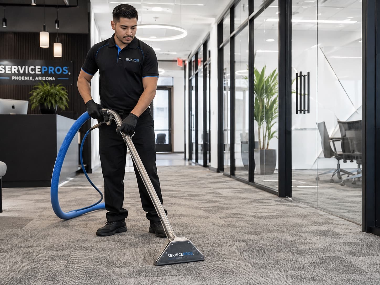 Commercial carpet cleaning at a Phoenix office by ServicePros