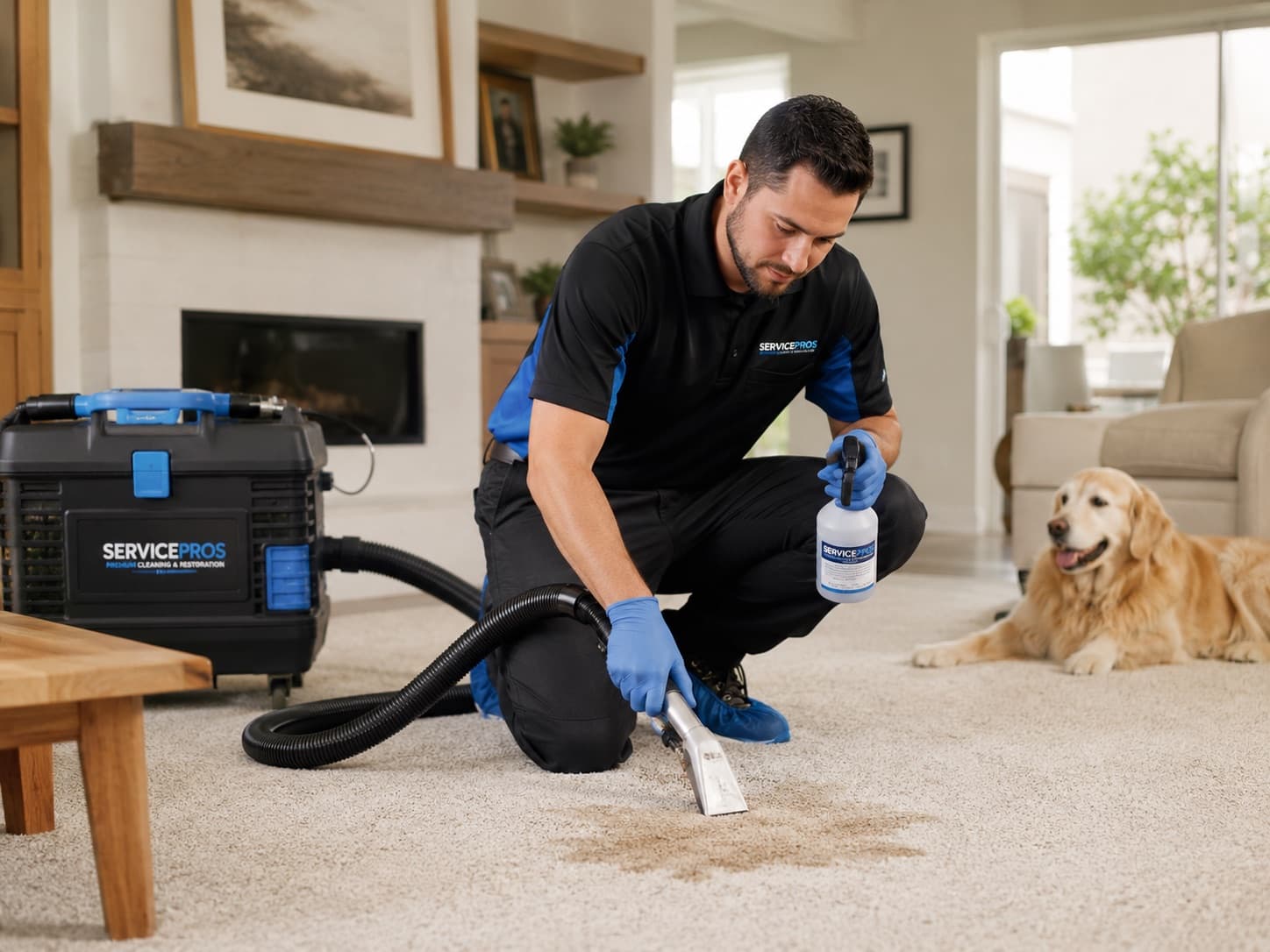 Pet stain and odor removal in a Phoenix home by ServicePros — dog watching