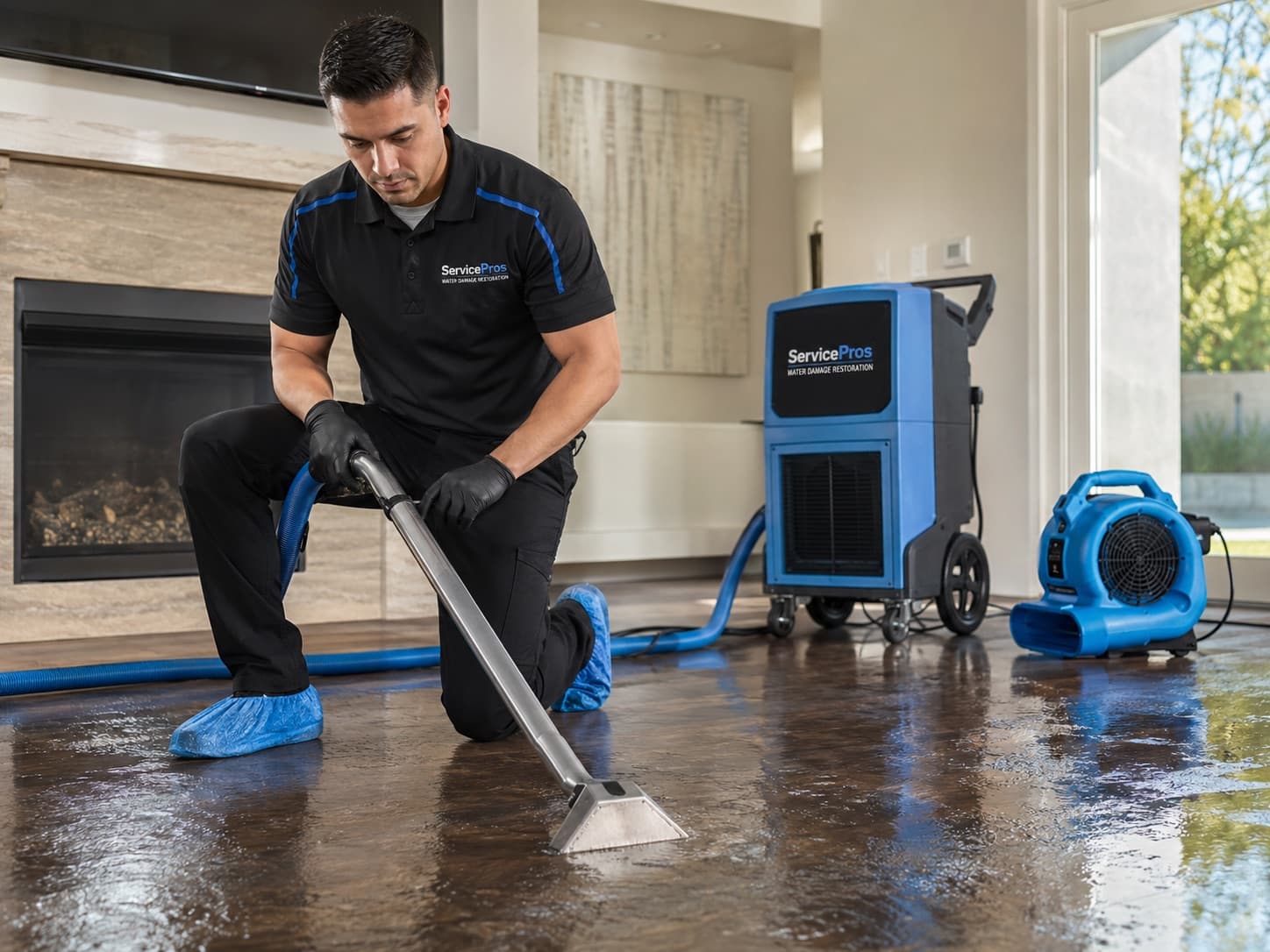 Water damage restoration in Phoenix — ServicePros extraction with air movers